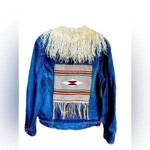 Angora Collar Aztec Denim Jacket